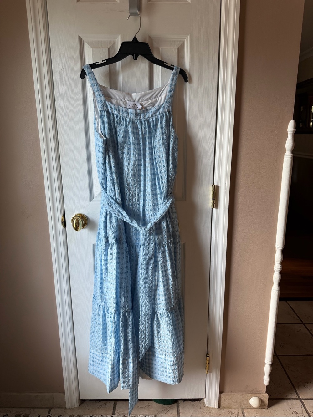 Tanya Taylor Pale Blue Sleeveless Maxi with Waist Tie
